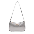 Silver metallic baguette bag with gold bow ornament and long shoulder strap - Silver