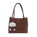 Brown large capacity tote bag with embossed bear texture and white cloud charm - With Cloud Charm / Brown