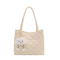 Quilted cream tote bag with bear embroidery, woven handles and plush cloud charm - With Cloud Charm / White