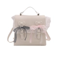 Borsa Lolita in pelle PU color crema con bordo in pizzo e dettagli di fiocchi a cuore - Bianco