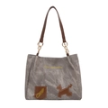 Borsa tote in tela con manici in pelle e testo Tidal Dryness in finitura marrone - Grigio