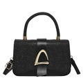 Sac à main chic à paillettes noires avec boucle dorée et poignée ronde pour femmes - Noir