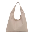 Grote beige tote tas van leer met lychee textuur en brede schouderband in minimalistische stijl - Stijl 1 / Wit
