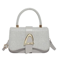 Sac à main à paillettes argentées avec boucle D dorée et bandoulière réglable - Argenté