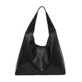 Borsa hobo minimalista in pelle lucida nera con silhouette moderna e tracolla larga - Stile 2 / Nero