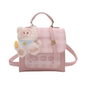Sac à dos à carreaux roses avec pendentif ours mignon et bretelles réglables femme - Rose Avec Pendentif / Rose