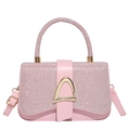 Petit sac à main rose scintillant avec boucle dorée et bandoulière amovible réglable - Rose