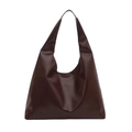 Grande borsa tote retrò marrone scuro in ecopelle con finitura morbida lucida - Stile 2 / Marrone