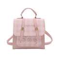 Sac à dos à carreaux rose et blanc avec imprimé chiot mignon et poignée pour femme - Style de base / Rose