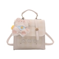 Sac bandoulière beige à carreaux avec motifs d'oursons et pendentif ours en peluche - Blanc avec pendentif / Blanc