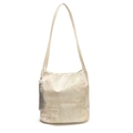 Sac seau de style chinois en satin blanc cassé avec imprimés floraux et pompon gris - Blanc
