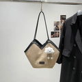 Large khaki corduroy tote bag with black trim and plush cloud pendant accessory - With Pendant / Brown