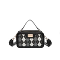 Chic quilted crossbody bag for women with geometric strap and top handle in black - Black