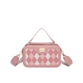 Pink argyle crossbody bag with top handle and wide geometric pattern shoulder strap - Pink