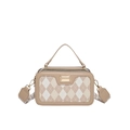 Beige plaid small square crossbody bag with diamond patterns and woven strap - Khaki
