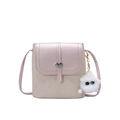 Pink and beige crossbody bag with heart lock and cute plush charm on white background - With Pendant / Pink