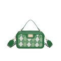 Green checkered crossbody bag with stylish wide shoulder strap and gold-tone hardware - Green