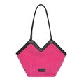 Rose red corduroy tote bag with black handles and V-shaped opening for women - No Pendant / Rose Red