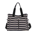 Grande borsa tote a righe con tasche esterne e tracolla rimovibile per donna - Blu