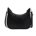 Minimalist black crescent hobo bag with adjustable strap and silver metal hardware details - Black
