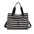 Borsa tote in tela a righe bianche e nere con tracolla regolabile e doppie tasche anteriori - Nero