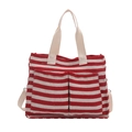 Borsa tote casual in tela a righe rosse e bianche con tasche frontali e tracolla regolabile - Rosso