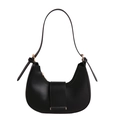 Minimalist black crescent hobo shoulder bag with matte leather finish and gold buckle - Black