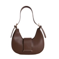 Minimalist dark brown crescent underarm bag with adjustable strap and decorative buckle - Brown