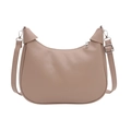 Chic crescent hobo bag in khaki faux leather with adjustable shoulder strap and silver zipper - Khaki