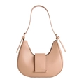 Minimalist beige half-moon shoulder bag with sleek faux leather finish and top handle - Khaki