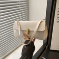 Elegant white crocodile embossed underarm bag with gold metal buckle for women - White