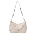 Beige Unterachseltasche aus Kunstleder mit süßen Cartoon-Prints und Metallkette - Weiß