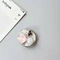Detail of silver textured phone grip with pink resin gem, star and iridescent bead - Silver Foil Style 2