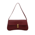 Crocodile pattern small square bag in deep red leather with golden buckle - Red