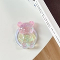 Dettaglio del supporto per telefono a forma di orsetto con glitter rosa e verdi - Magnetico - Paillettes Arcobaleno - Sfumatura Rosa