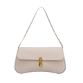 Minimalist off-white baguette shoulder bag with crocodile pattern and golden U-shaped buckle - White