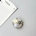 Detail of silver brushed round phone grip with star and faux gemstone embellishments - Silver Foil Style 4