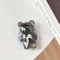 Dettaglio del supporto per telefono a forma di orsetto nero con glitter e fiocchi - Magnetico - Orsetto Nuvola con Fiocco di Neve Glitter - Nero