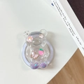 Close-up of bear-shaped phone grip with glitter, purple stars and pink flowers - Magnetic - Bear - Sequins Daisy Strawberry Butterfly - Purple