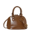 Brown oil-wax faux leather shell bag with gold hardware and removable shoulder strap - No Pendant / Brown
