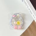 Detail of bear shaped resin phone grip with strawberry and glitter sequins on white table - Magnetic - Bear - Sequins Daisy Strawberry Smile - Pink
