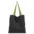 Borsa tote a righe bianche e nere con manici verde brillante per stile quotidiano - Nero