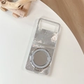 Funda de espejo plateada con estrellas láser y soporte de anillo para serie Z Flip - Soporte Magnético de Espejo con Textura de Papel de Aluminio (Samsung ZFlip3)