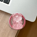 Detail of pink resin bear phone grip with glitter pearls on laptop surface - Magnetic Pearl Glitter Bear-Red