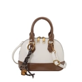 Elegant shell-shaped crossbody bag in cream and brown with bell charm and shoulder strap - With Pendant / White