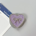 Vista detallada del soporte para móvil de corazón morado con purpurina y pedrería - Corazón Lazo Magnético Diamantes-Lentejuelas / Púrpura