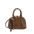 Brown shell handbag in shiny PU leather with gold hardware and tassel ornament - With Pendant / Brown