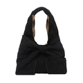 Borsa tote trapuntata nera con grande fiocco e raffinato motivo a rombi - Nero