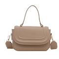 Elegant beige leather square handbag with arched stitching and gold hardware detail - Khaki