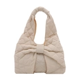 Borsa trapuntata bianca puffer con grande fiocco e manico pieghettato moda invernale - Bianco